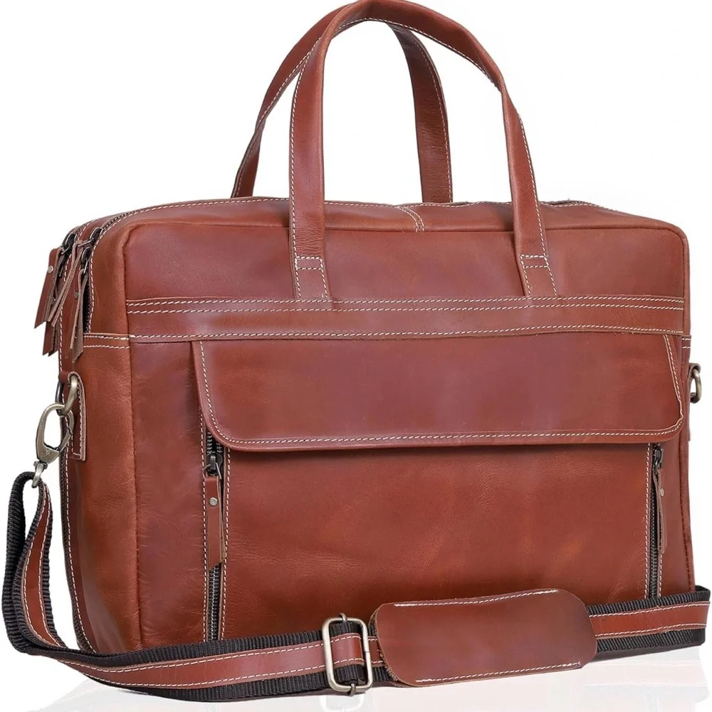 NWT HCL Briefcase Bag Full Grain Italian Leather,18